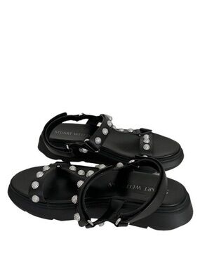 STUART WEITZMAN Zoelie Black Crystal Ball Sandals Womens Leather Size 11.5